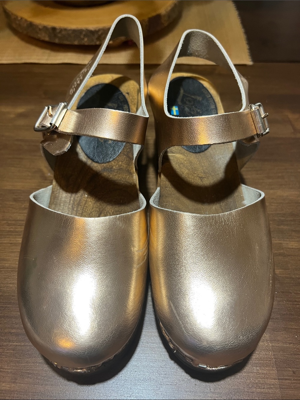 Lotta From Stockholm Metallic Rose Gold Leather Clogs